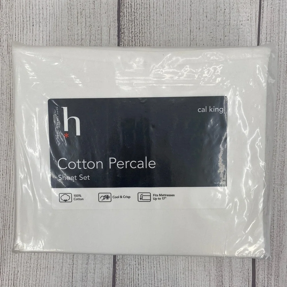 Home Expressions Sheet Set Cal King Bright White Cotton Percale Crisp Minimalist